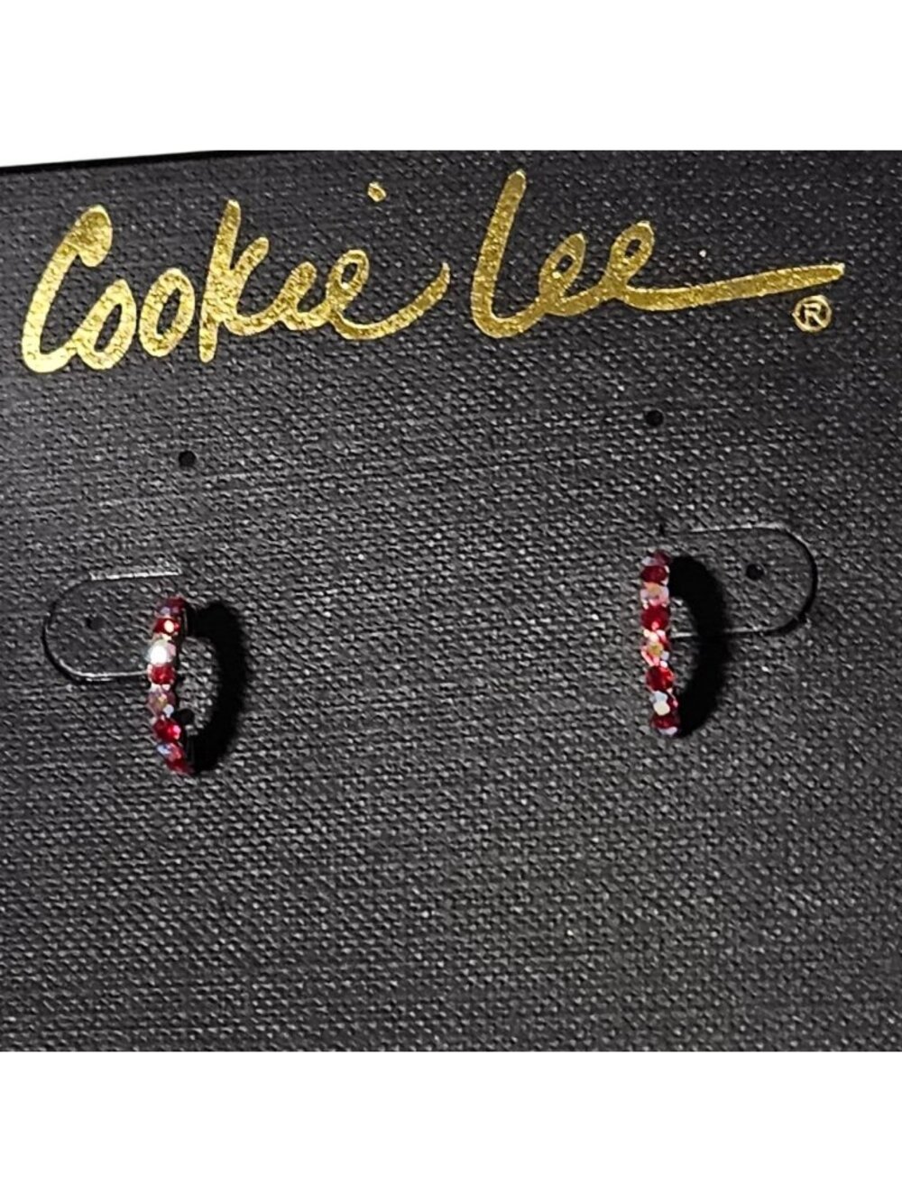 Cookie Lee Holiday Red Hoop Earrings Genuine Crystal Christmas Party Jewelry